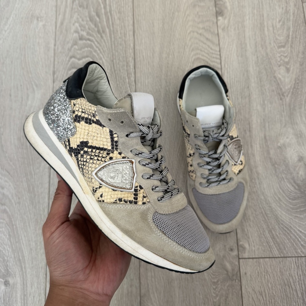 Philippe Model Women's 7.5 EU 38 TROPEZ Reptile Leather Suede USED AS IS